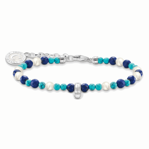 THOMAS SABO strieborný náramok White pearls & blue beads A2141-158-7