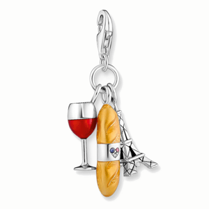 THOMAS SABO strieborný prívesok charm Red wine glass, Eiffel Tower & baguette 2078-390-7
