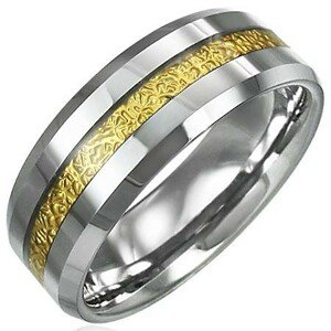 Tungstenový prsteň so vzorovaným pruhom zlatej farby, 8 mm - Veľkosť: 52 mm
