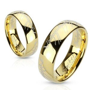 Oceľový prsteň zlatej farby, písmo z Lord of the Rings - Veľkosť: 56 mm