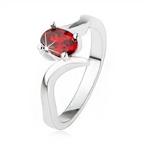 Elegantný prsteň zo striebra 925, rubínovočervený zirkón, zvlnené ramená - Veľkosť: 57 mm
