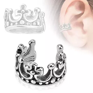 Falošný ródiovaný piercing do ucha, okrúhla kráľovská koruna, čierna patina