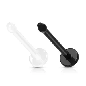Piercing do nosa BioFlex - rovná palička, kruh, čierna a priehľadná farba - Hrúbka piercingu: 1 mm, Farba piercing: Číra