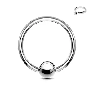 Oceľový piercing - krúžok a gulička striebornej farby, hrúbka 1,2 mm - Hrúbka x priemer x veľkosť guličky: 1,2 mm x 10 mm x 3 mm
