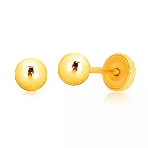 Náušnice zo žltého 9K zlata - jednoduchá guľôčka, puzetky so závitom, 4 mm