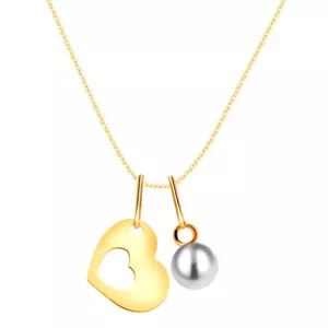 Zlatý náhrdelník 375 - silueta srdca s výrezom uprostred, okrúhla biela perla