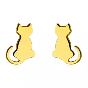 Puzetové zlaté 585 náušnice - obrys lesklej mačičky s dvihnutým chvostíkom