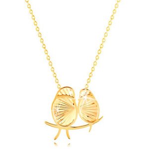 Zlatý 14K náhrdelník - dva sediace vtáčiky, tenká retiazka