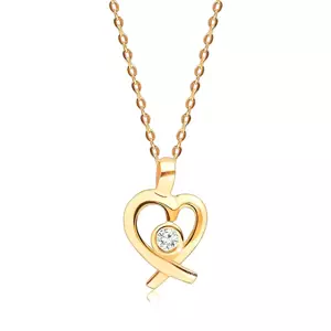 Briliantový náhrdelník zo žltého 375 zlata - okrúhly briliant v obryse srdca, tenká retiazka
