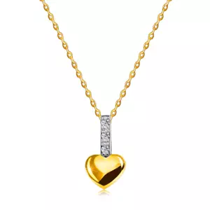 Diamantový náhrdelník v kombinovanom 9K zlate - drobné srdiečko s líniou briliantov na oblúku, tenká retiazka