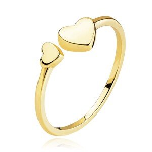 Zlatý 14K prsteň zo žltého zlata - hladké srdcia, otvorené ramená - Veľkosť: 52 mm