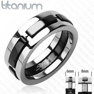 Titánový prsteň s čiernymi vystúpenými pásmi - Veľkosť: 64 mm