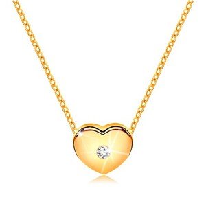 Diamantový náhrdelník, žlté 14K zlato - srdiečko s čírym briliantom, tenká retiazka