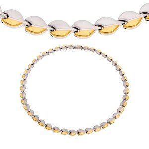 Oceľový náhrdelník s magnetmi, oblé články striebornej a zlatej farby