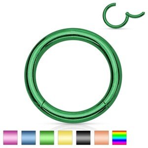 Piercing do nosa a ucha, oceľ 316L, jednoduchý lesklý krúžok, 1 mm - Hrúbka x priemer: 1 mm x 10 mm, Farba piercing: Zelená