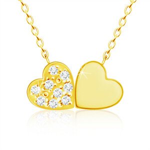 Diamantový náhrdelník zo žltého 14K zlata - spojené malé srdcia, číre brilianty