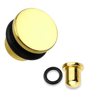 Plug do ucha z ocele 316L v zlatej farbe, čierna gumička, rôzne hrúbky - Hrúbka: 2,4 mm