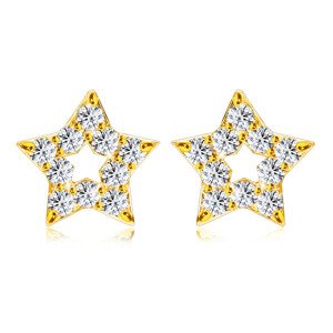 Briliantové náušnice z 375 žltého zlata - obrys hviezdičky, okrúhle diamanty, puzetky