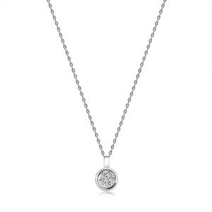 Briliantový náhrdelník z bieleho 14K zlata - okrúhla objímka, číre diamanty, tenká retiazka