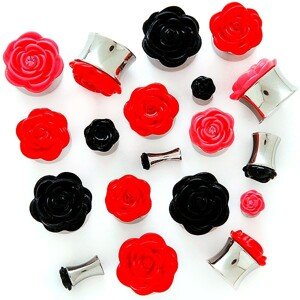 Plug do ucha s plastickou ružičkou - Hrúbka: 16 mm, Farba piercing: Čierna