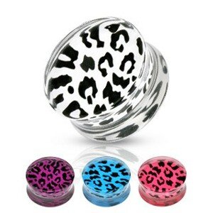 Sedlový plug z akrylu - leopardí vzor, rôzne farby a veľkosti - Hrúbka: 22 mm, Farba: Fialová