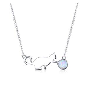 Linda's Jewelry Strieborný náhrdelník Mačka a Loptička z opálu INH139