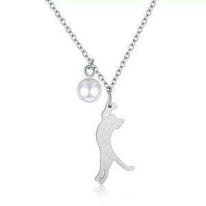 Linda's Jewelry Strieborný náhrdelník Mačka s perlou Ag 925/1000 INH202